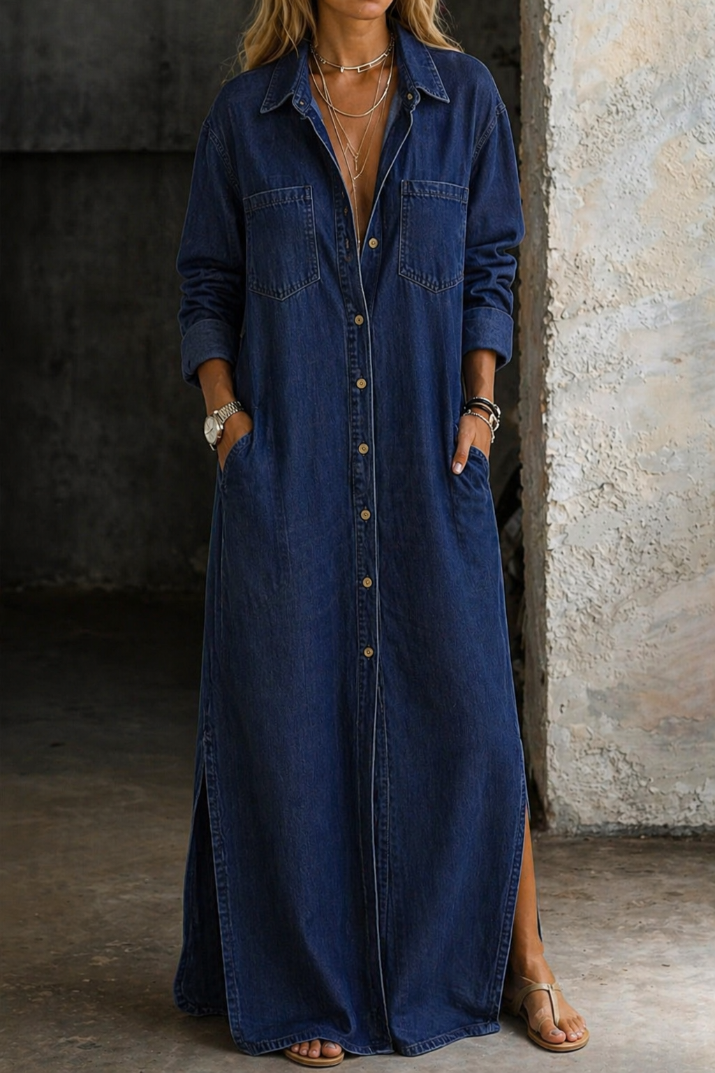 Andrea | Denim Button-Down Maxi Dress