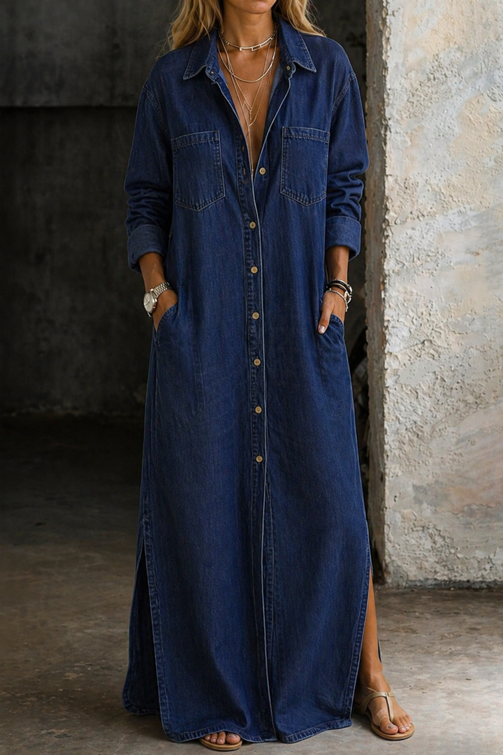 Andrea | Denim Button-Down Maxi Dress