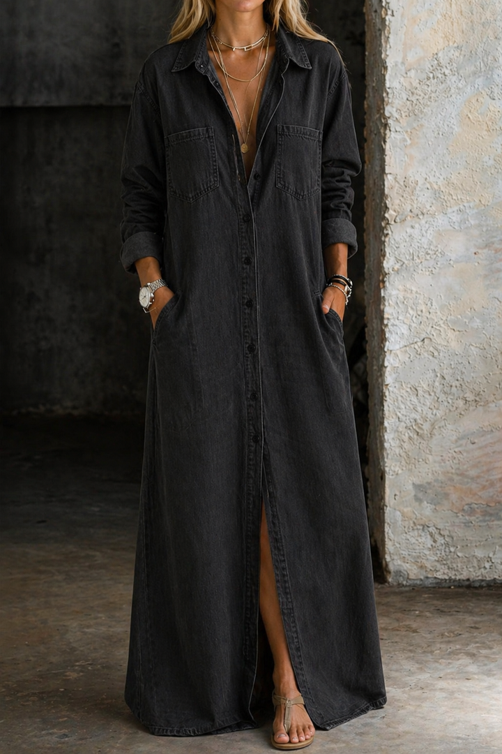 Andrea | Denim Button-Down Maxi Dress