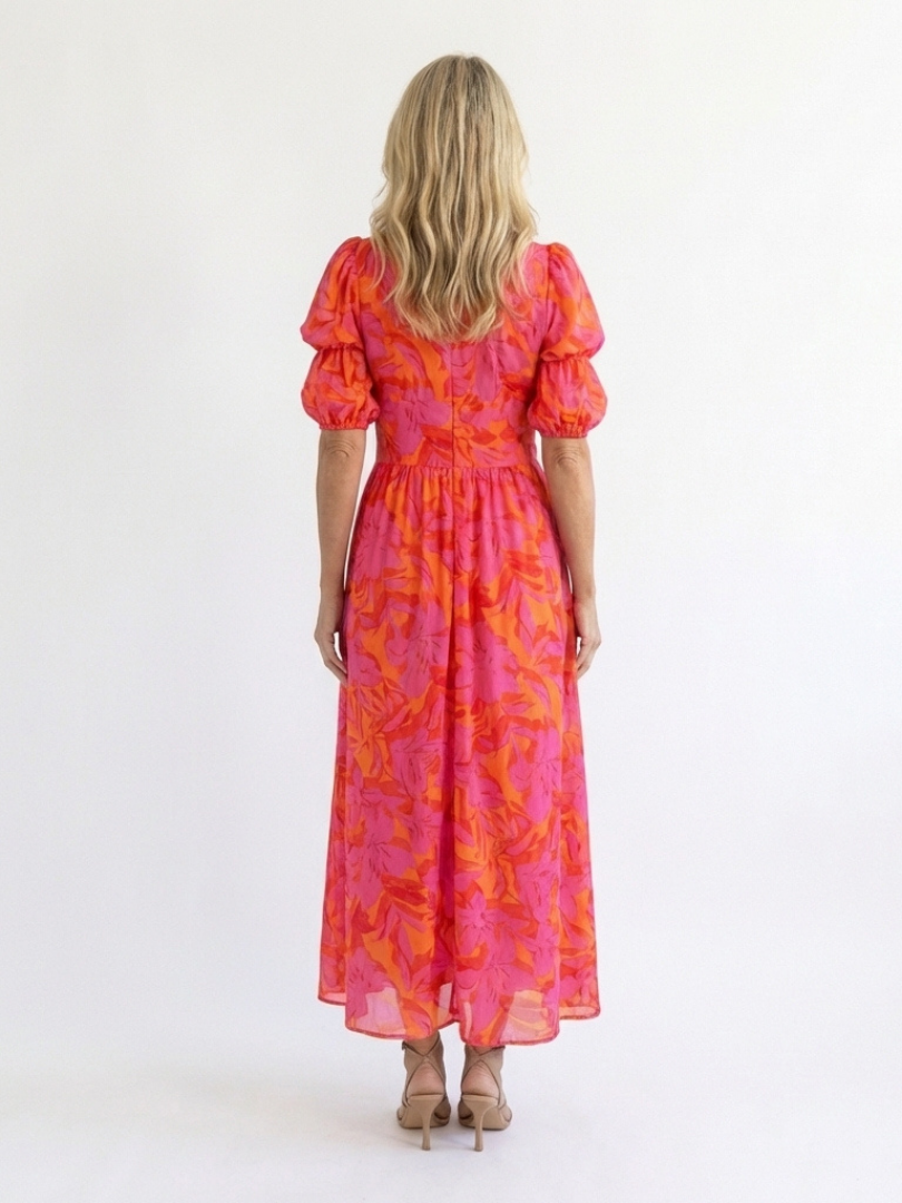 Stella &amp; Grace™ | Floral V Neck Puff Sleeve Midi Dress
