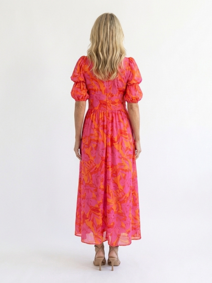 Stella &amp; Grace™ | Floral V Neck Puff Sleeve Midi Dress
