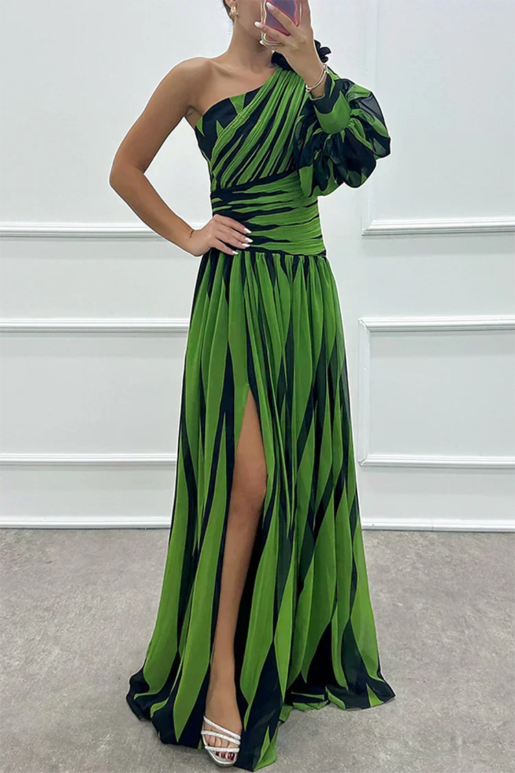 Emeline New York™ | Elegant Striped Maxi Dress with One Shoulder