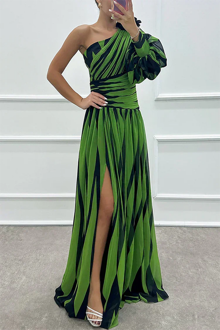 Emeline New York™ | Elegant Striped Maxi Dress with One Shoulder