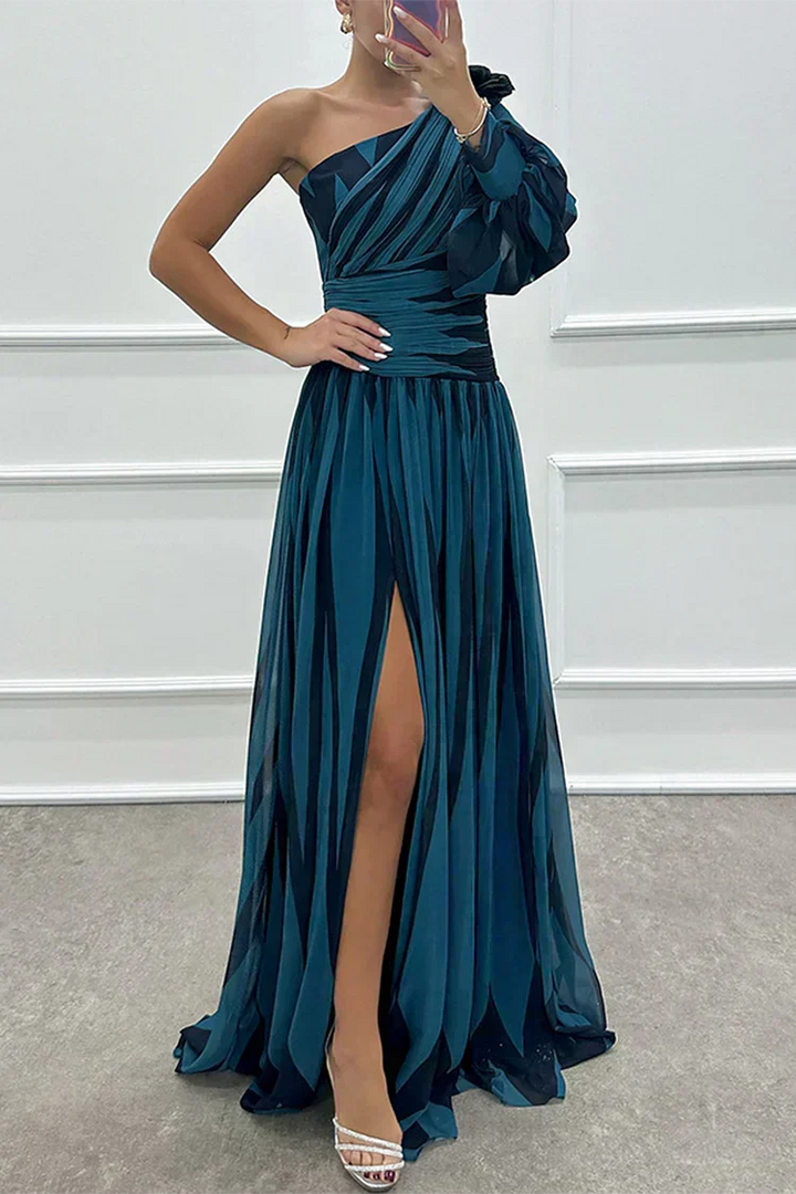 Emeline New York™ | Elegant Striped Maxi Dress with One Shoulder