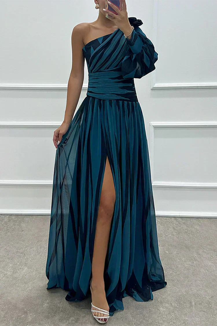 Emeline New York™ | Elegant Striped Maxi Dress with One Shoulder