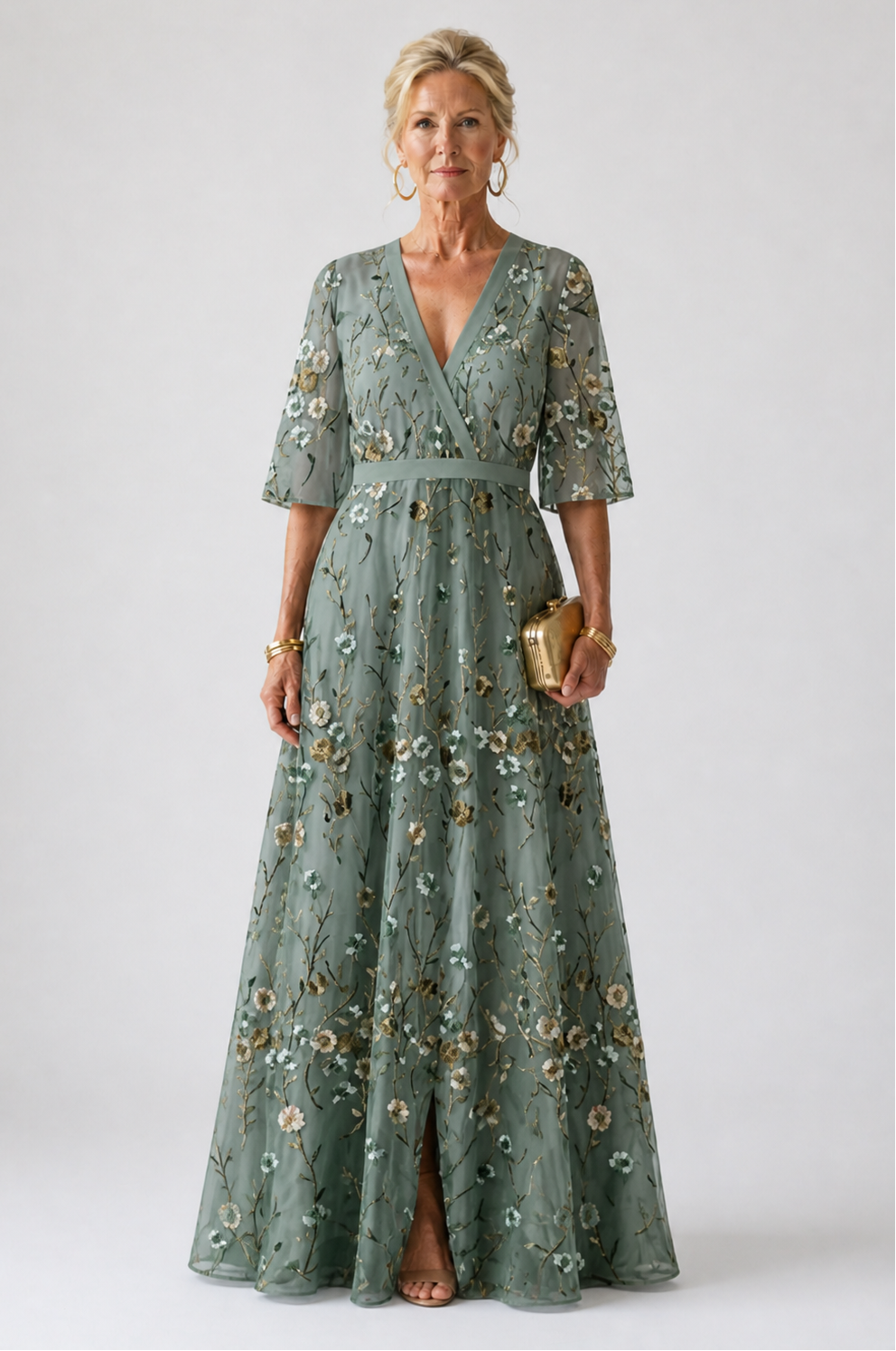 Emeline New York™ | Floral V Neck Short Sleeve Maxi Dress