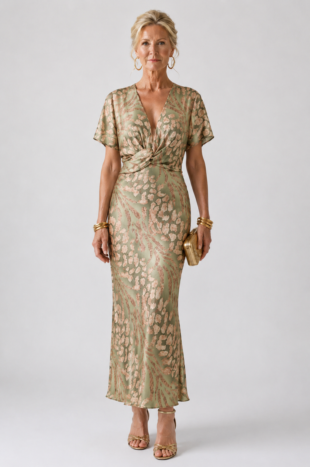 Emeline New York™ | Abstract Print V Neck Twist Waist Midi Dress
