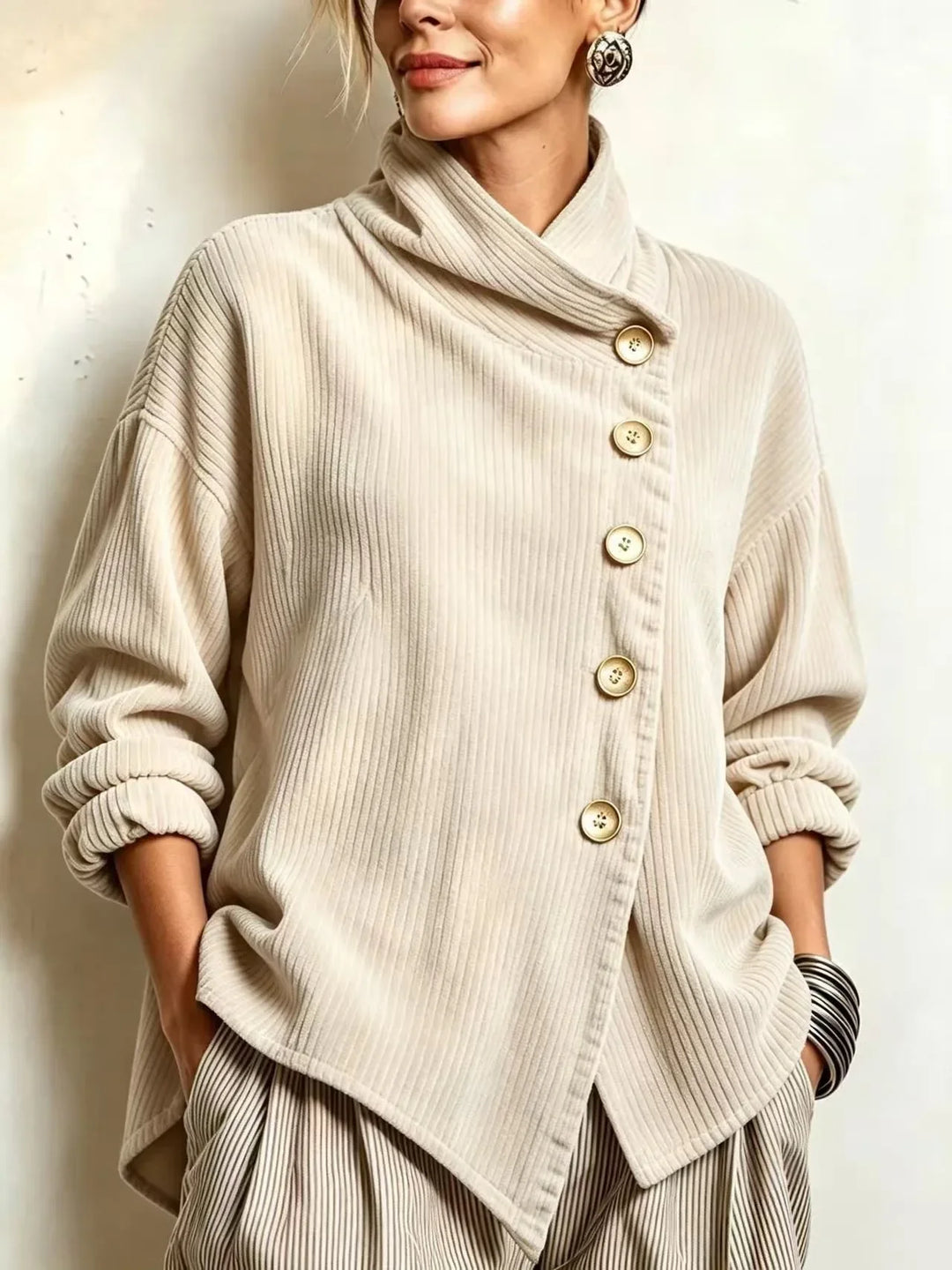 Olivia | The Corduroy Button-Up Top in Cream