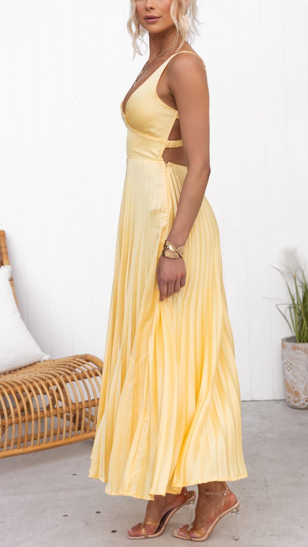 Emeline New York™ | Pleated V-Neck Maxi Dress