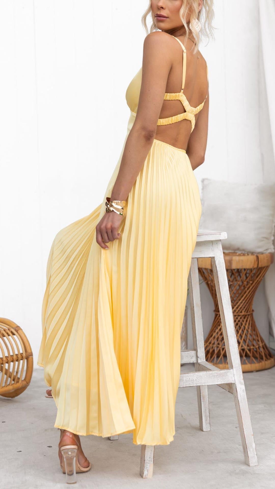 Emeline New York™ | Pleated V-Neck Maxi Dress