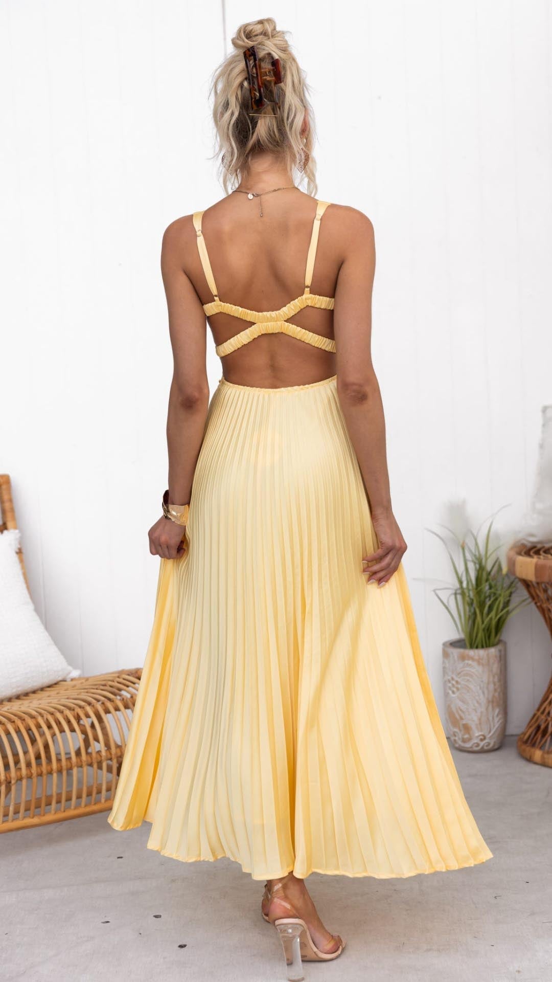 Emeline New York™ | Pleated V-Neck Maxi Dress