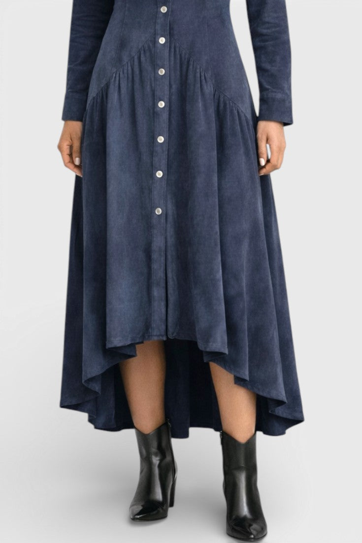 Kélia Retro Midi Dress With Asymmetrical Hem &amp; Flap Pockets