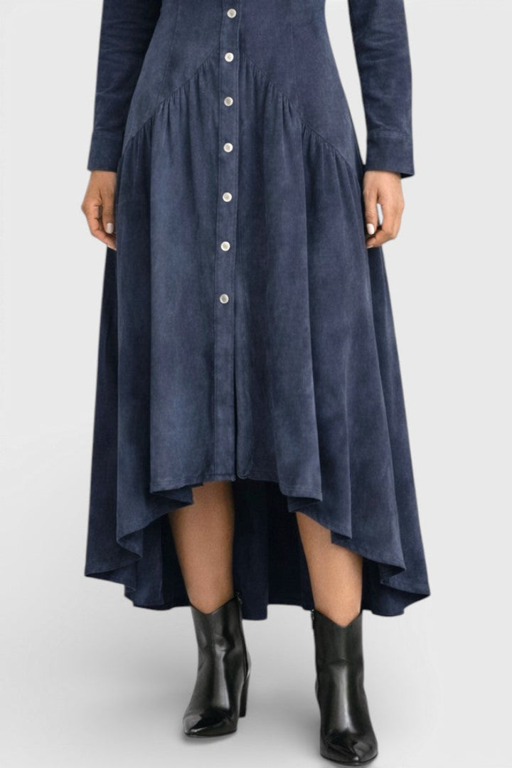 Kélia Retro Midi Dress With Asymmetrical Hem &amp; Flap Pockets