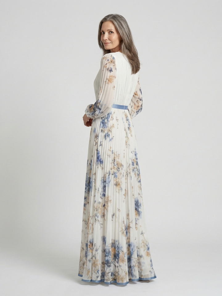 Emeline New York™ | Long Sleeve V Neck Floral Maxi Dress