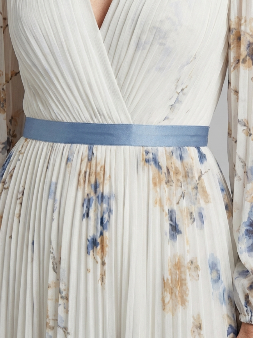 Emeline New York™ | Long Sleeve V Neck Floral Maxi Dress