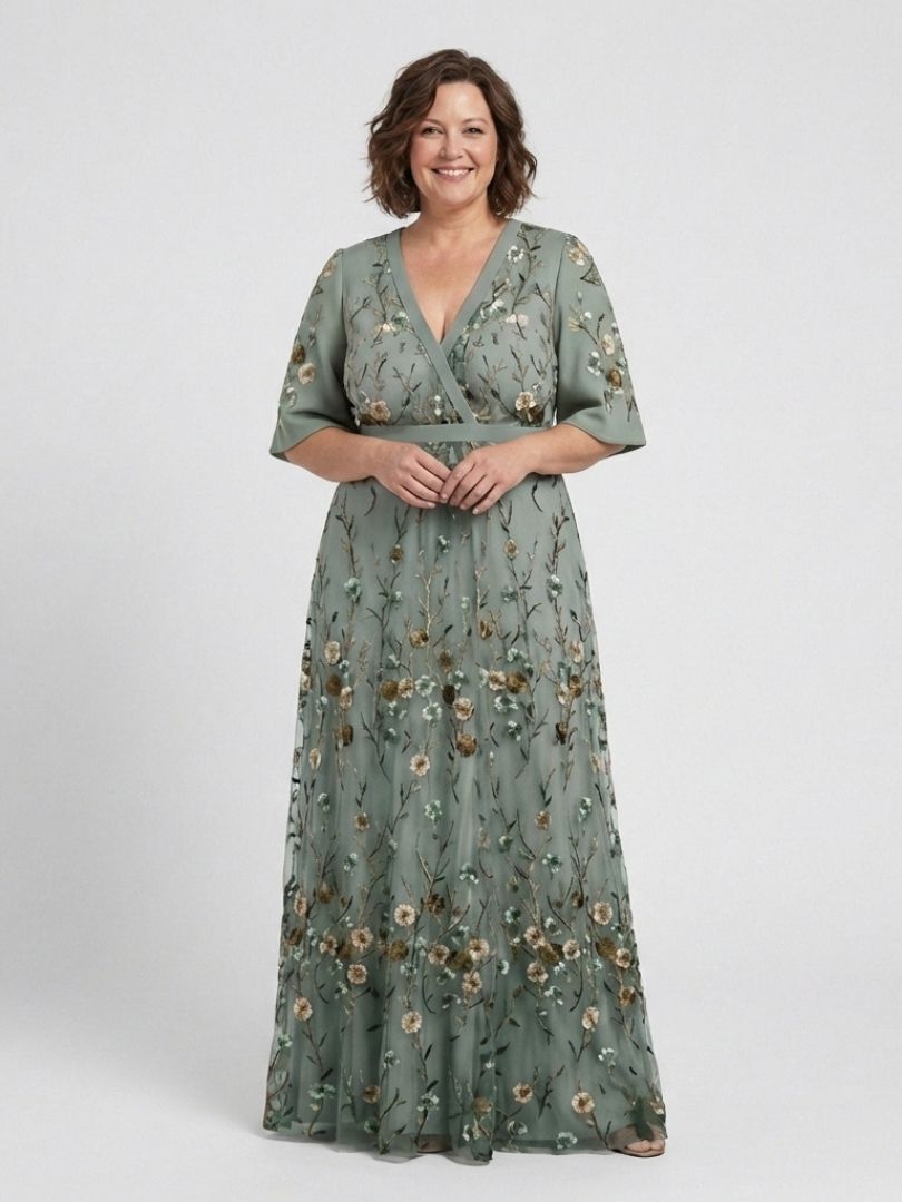 Emeline New York™ | Floral V Neck Short Sleeve Maxi Dress