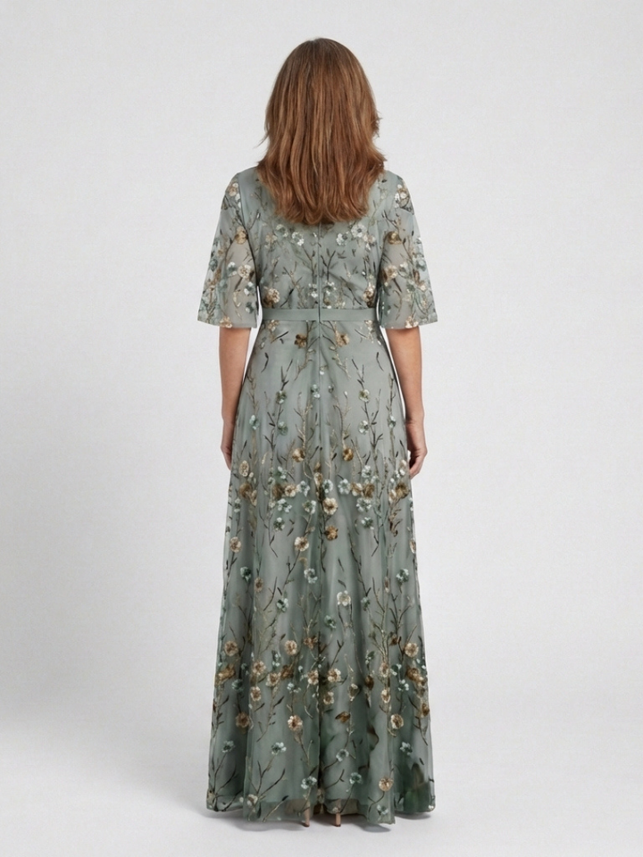 Emeline New York™ | Floral V Neck Short Sleeve Maxi Dress