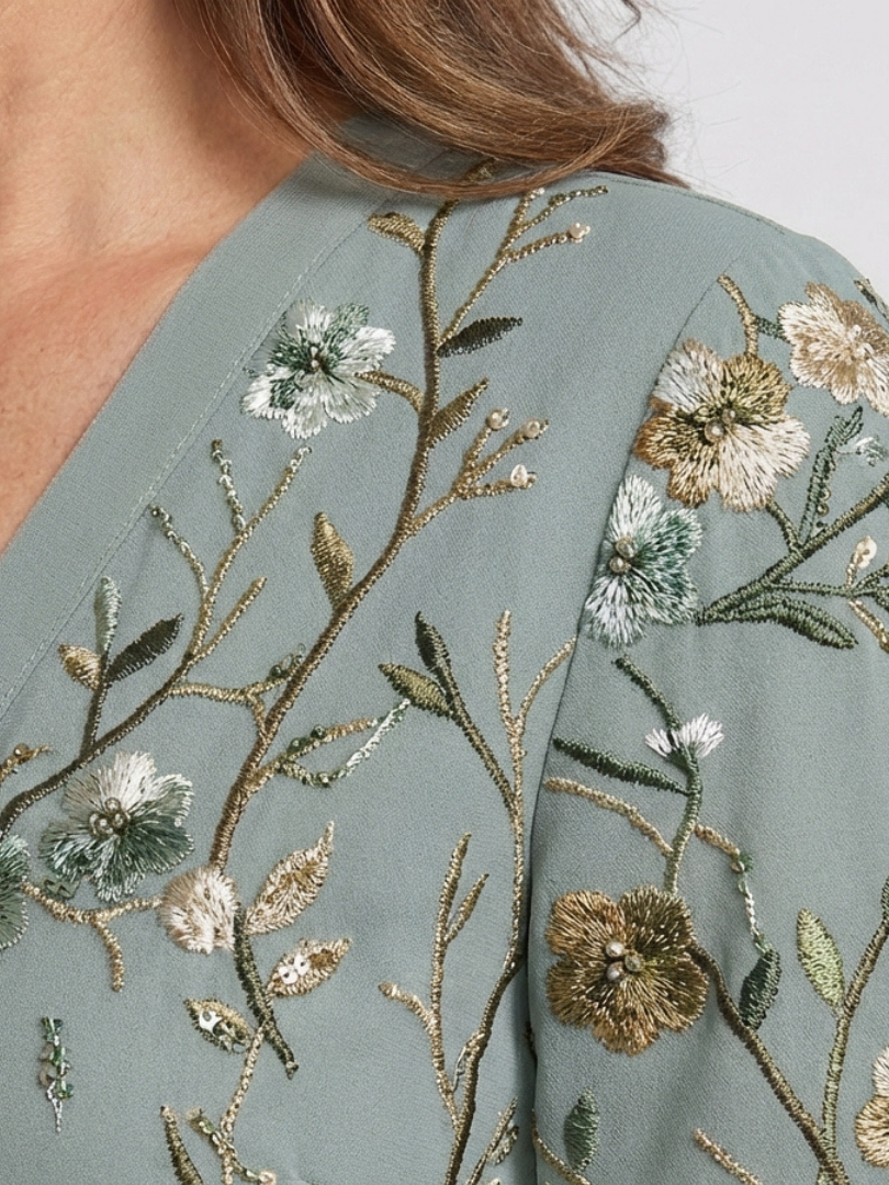 Emeline New York™ | Floral V Neck Short Sleeve Maxi Dress
