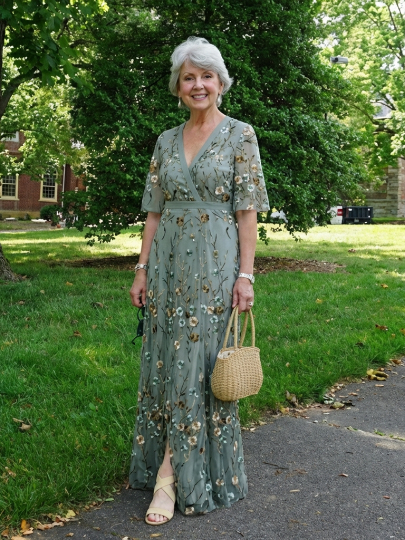 Emeline New York™ | Floral V Neck Short Sleeve Maxi Dress