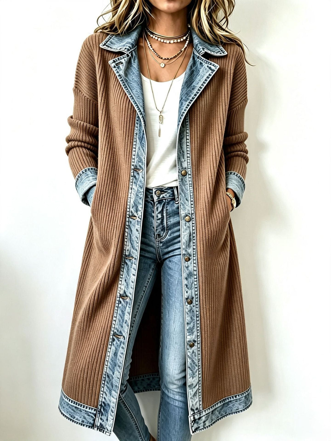 Riley | Denim-Trim Longline Cardigan