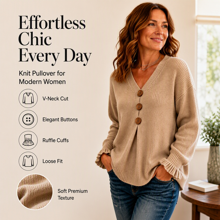 Elara Soft V-Neck Textured-Knit Sweater