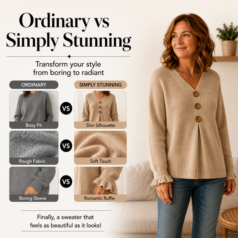 Elara Soft V-Neck Textured-Knit Sweater