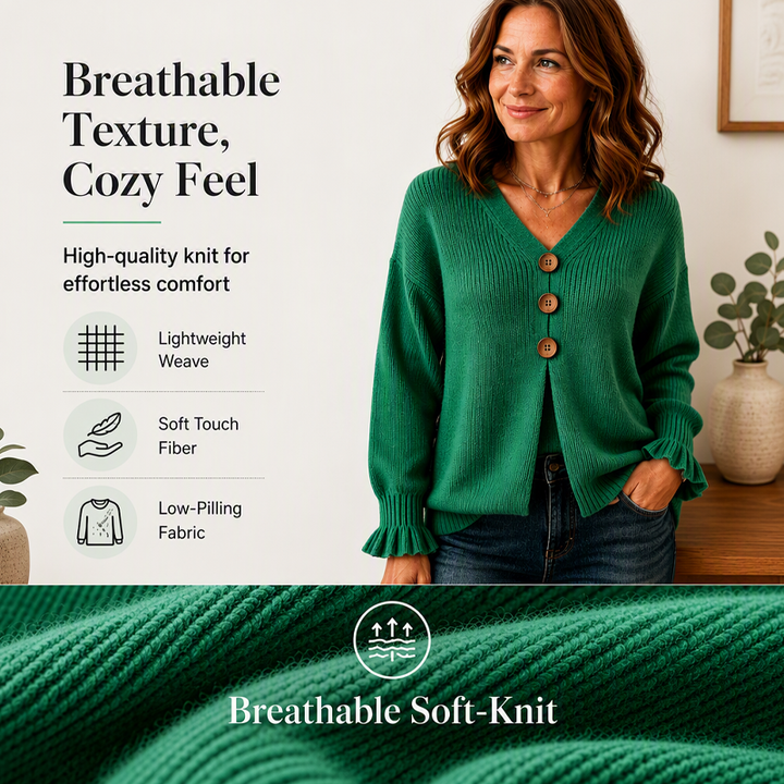 Elara Soft V-Neck Textured-Knit Sweater