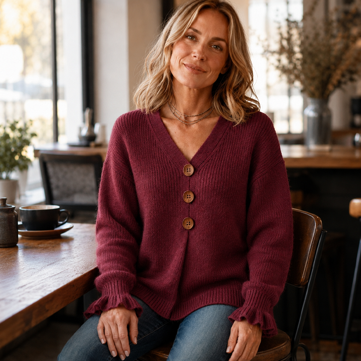 Elara Soft V-Neck Textured-Knit Sweater