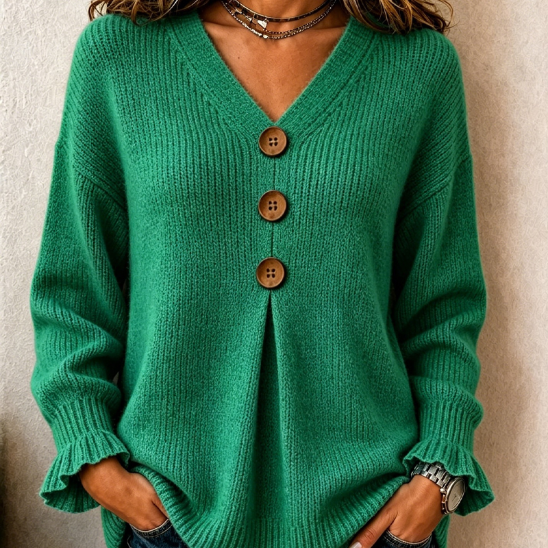 Elara Soft V-Neck Textured-Knit Sweater