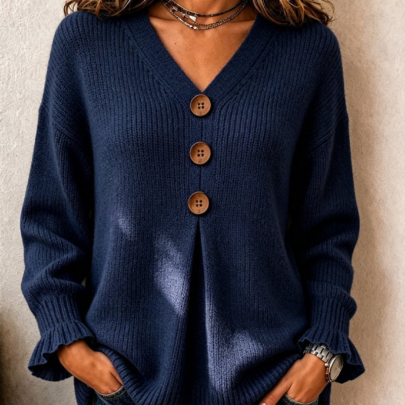 Elara Soft V-Neck Textured-Knit Sweater